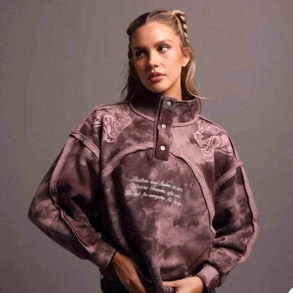 Darc Sport Jackets & Blazers - Darc Sport She Wolves Sz Small Mock Neck Acid Wash Marbled Pullover NWOT